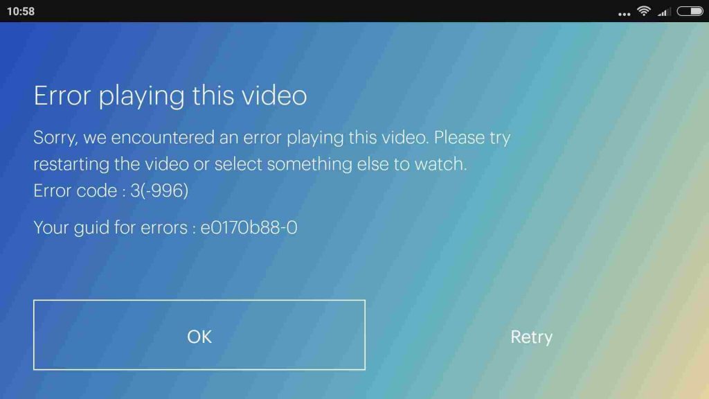 Hulu device with Error screen showing Error Code 3