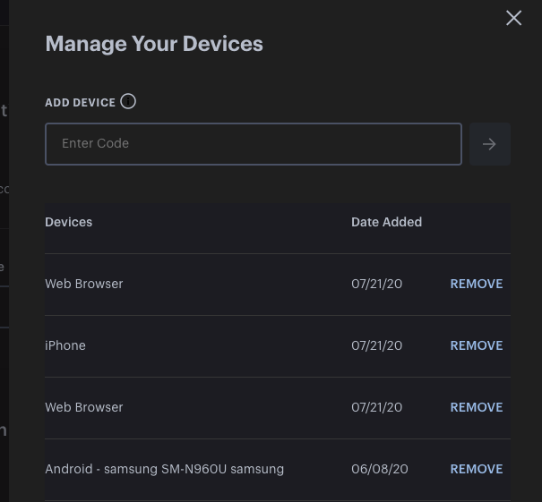 Manage Your Devices Screen on Hulu