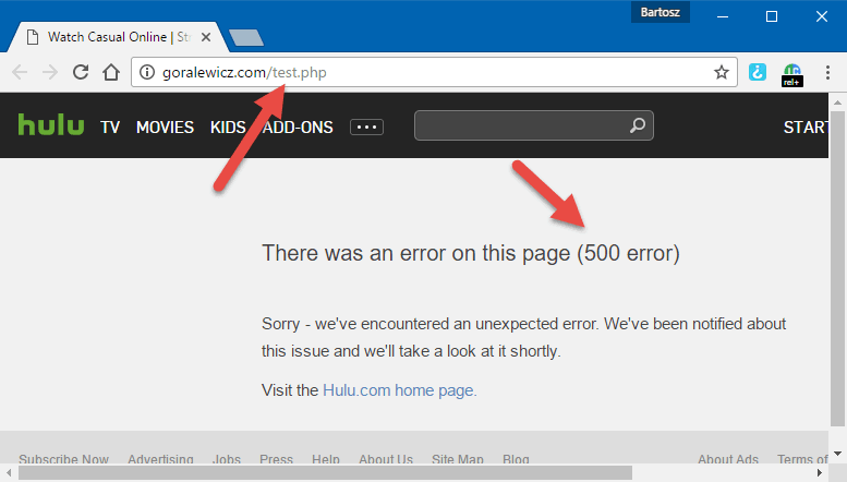 Hulu Error Code 500 is shown on the web browser