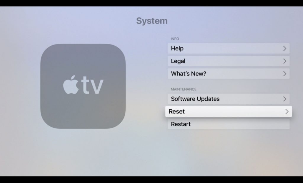 Reset your Apple TV