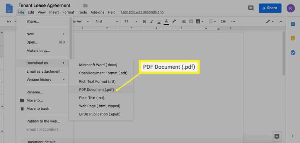 Choose Download as PDF Document