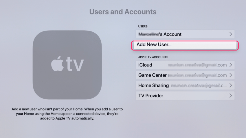 Add New User on Apple TV