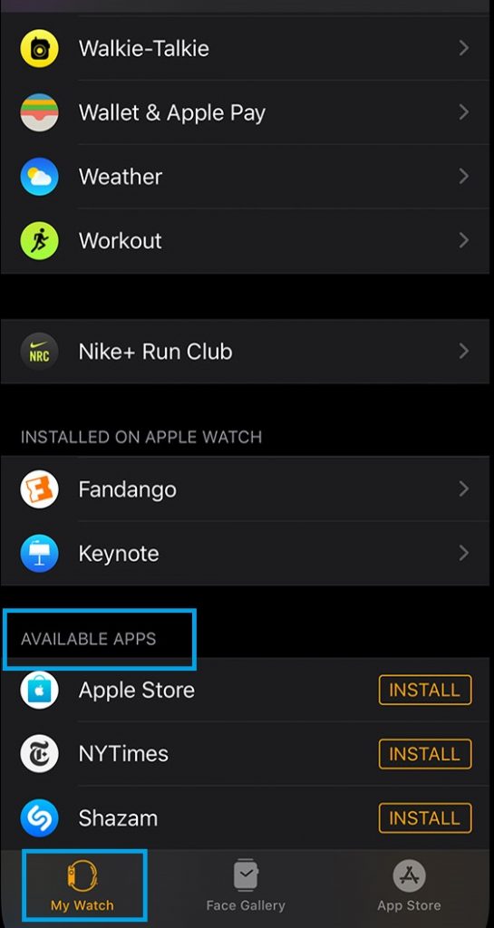 My watch tab