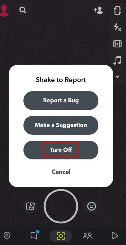 rn off Shake to Report on Snapchat