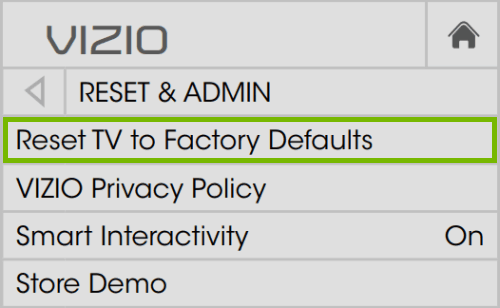 Click on reset TV to factory defaults