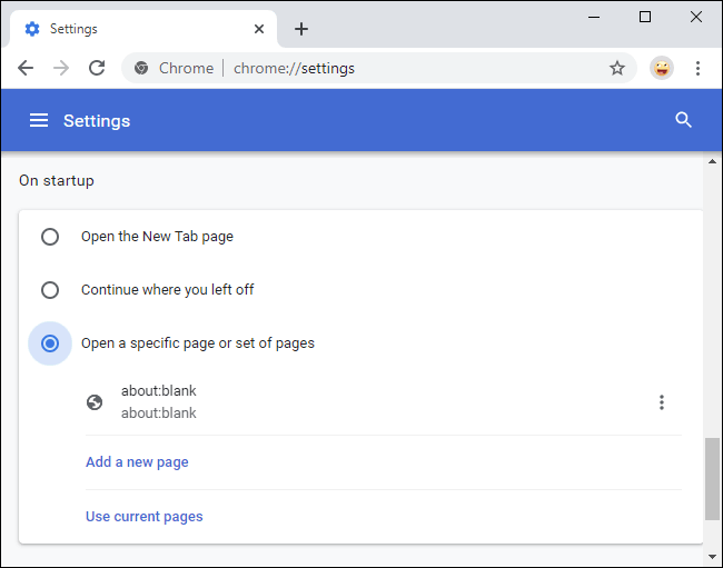 change startup on Chrome