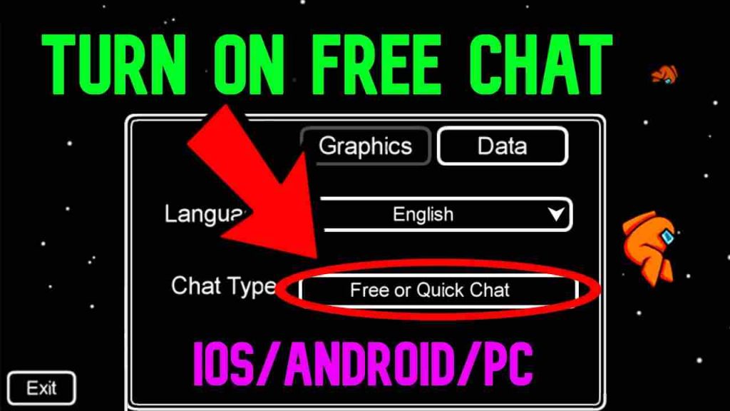 Game Settings screen with Data tab open, the highlighted dropdown consists of Free and Quick Chat option to toggle.