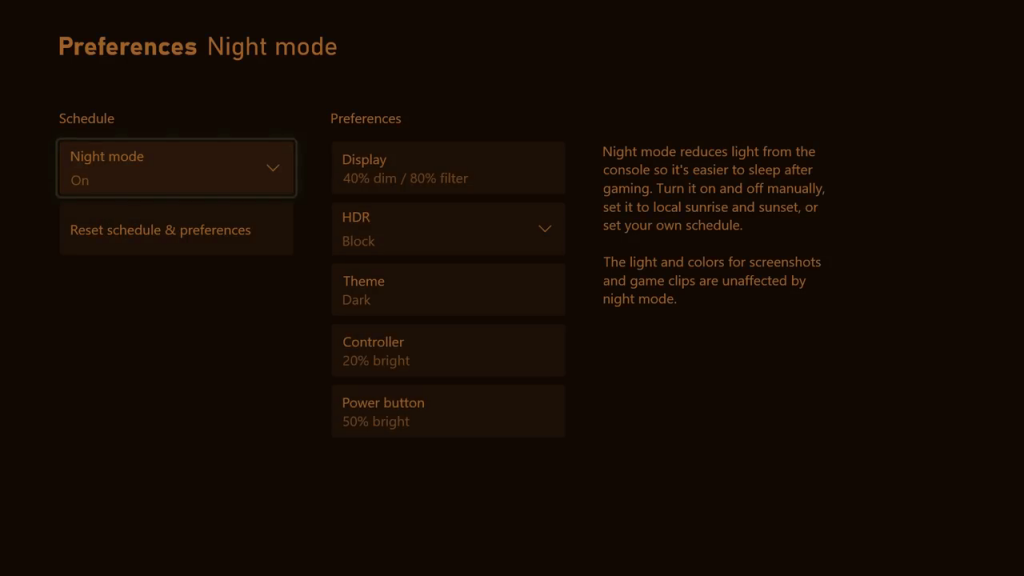 Xbox Night Mode