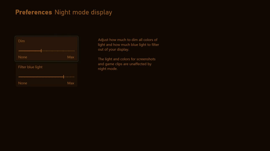 Xbox Night Mode Settings
