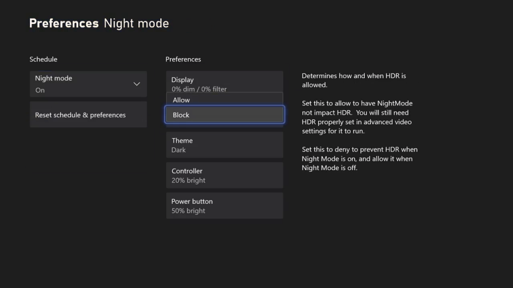 Preferences on Night Mode