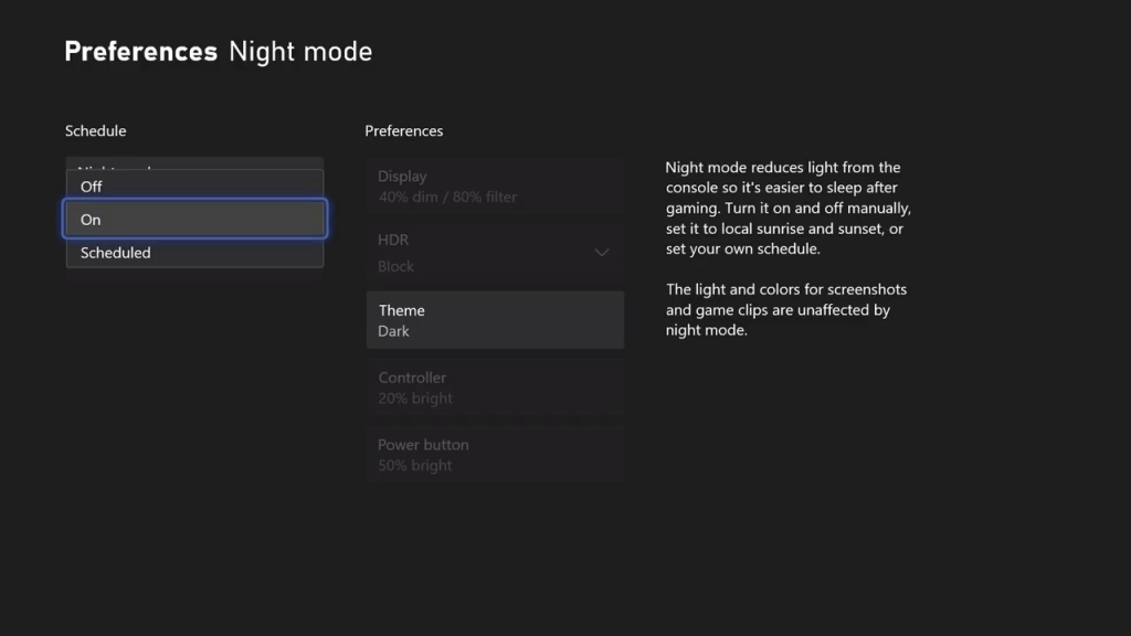 Turn On night mode