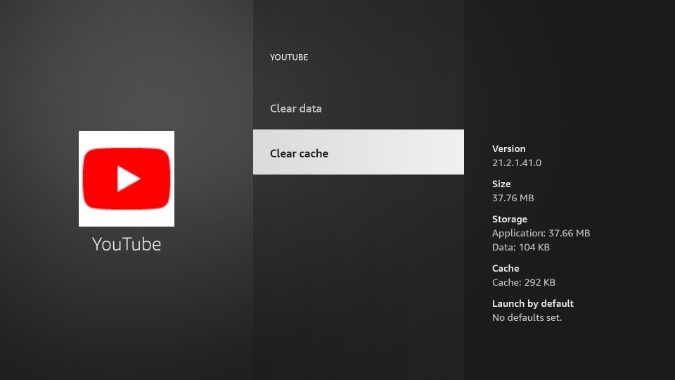 Clearing YouTube cache on Firestick
