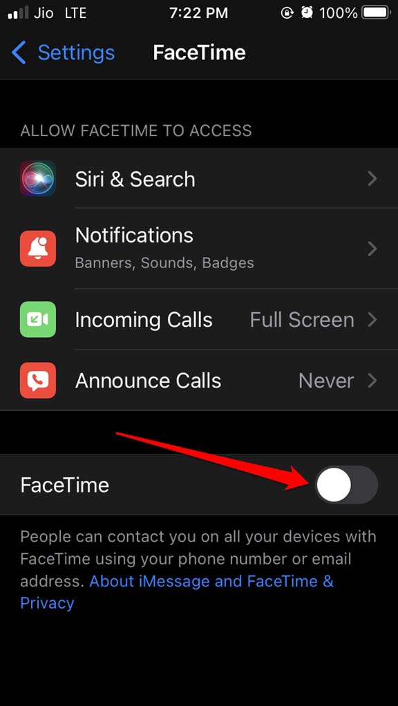 Disable and re-enable FaceTime