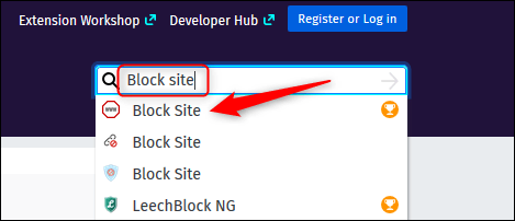 Type BlockSite to block websites on Firefox