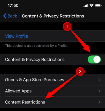 Tap content restrictions to block websites on Firefox