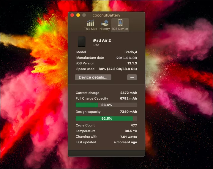 coconutBattery to check iPad battery