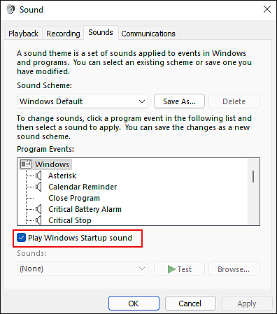 play window startup sound to disable startup sound in windows 11