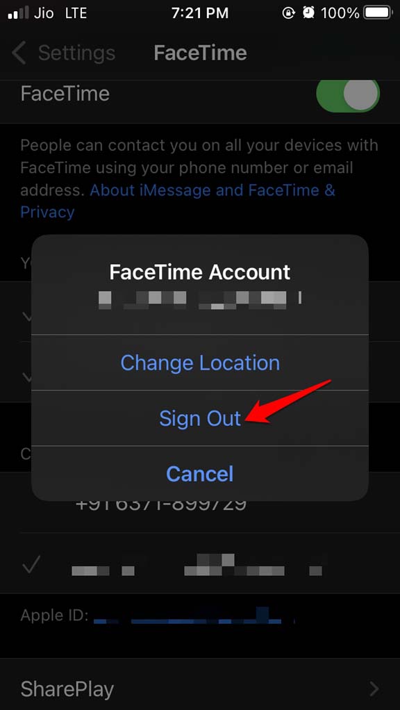 Sign out and Sign in to FaceTime 