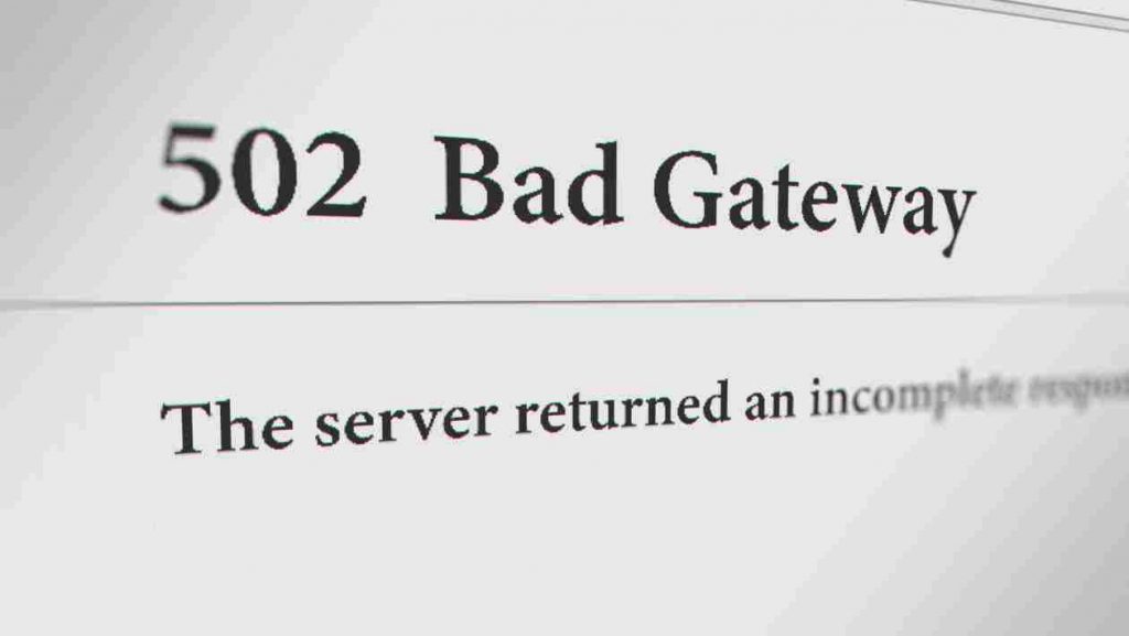 502 Bad gateway server error response code shown on a web browser