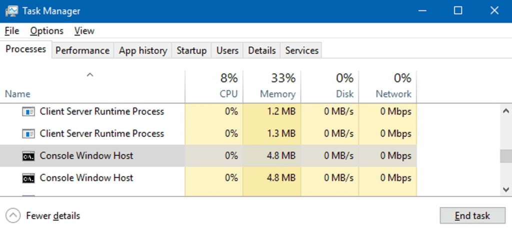 High system resource usage due to conhost.exe