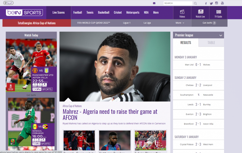 beIN Sports website