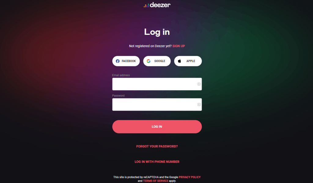 log in Deezer