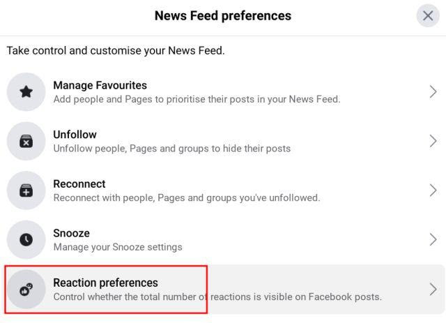 Hide Likes on Facebook - Reaction preferences