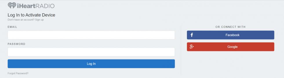 Log in with your iHeartradio account details.