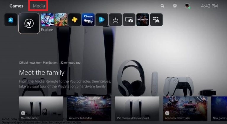 PS5 Media tab