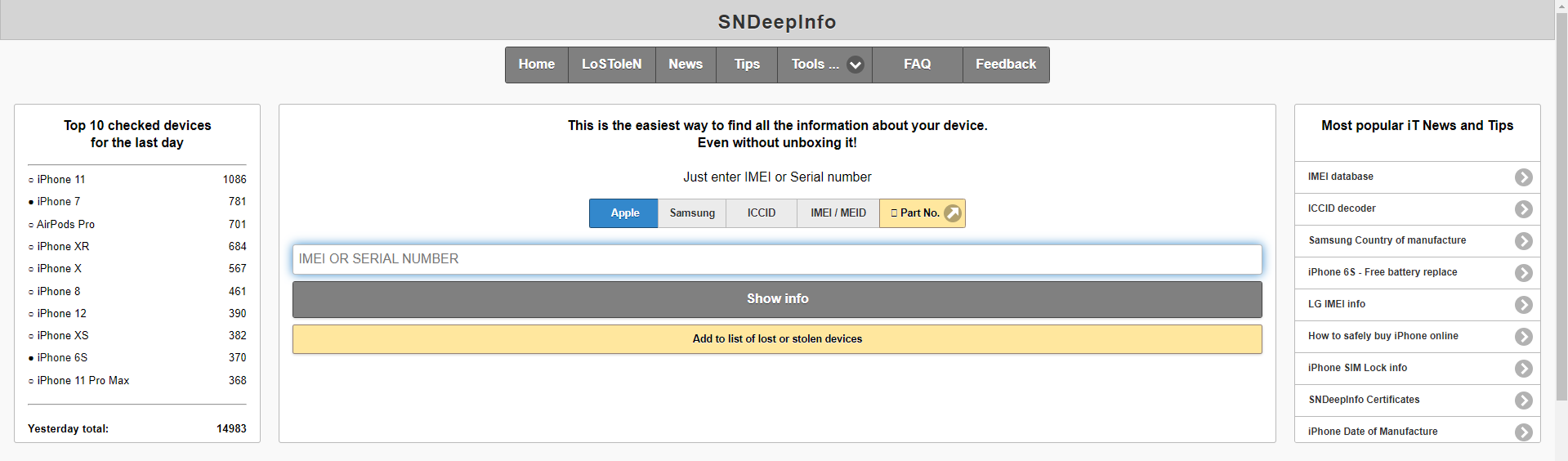 Enter serial number in SCNDeepInfo website to know your iPhone's age