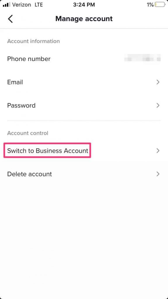 Switch to Business account on TikTok