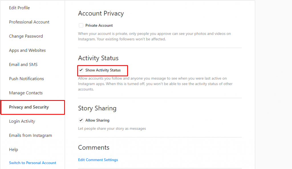 Select Show Activity Status to Appear Offline on Instagram