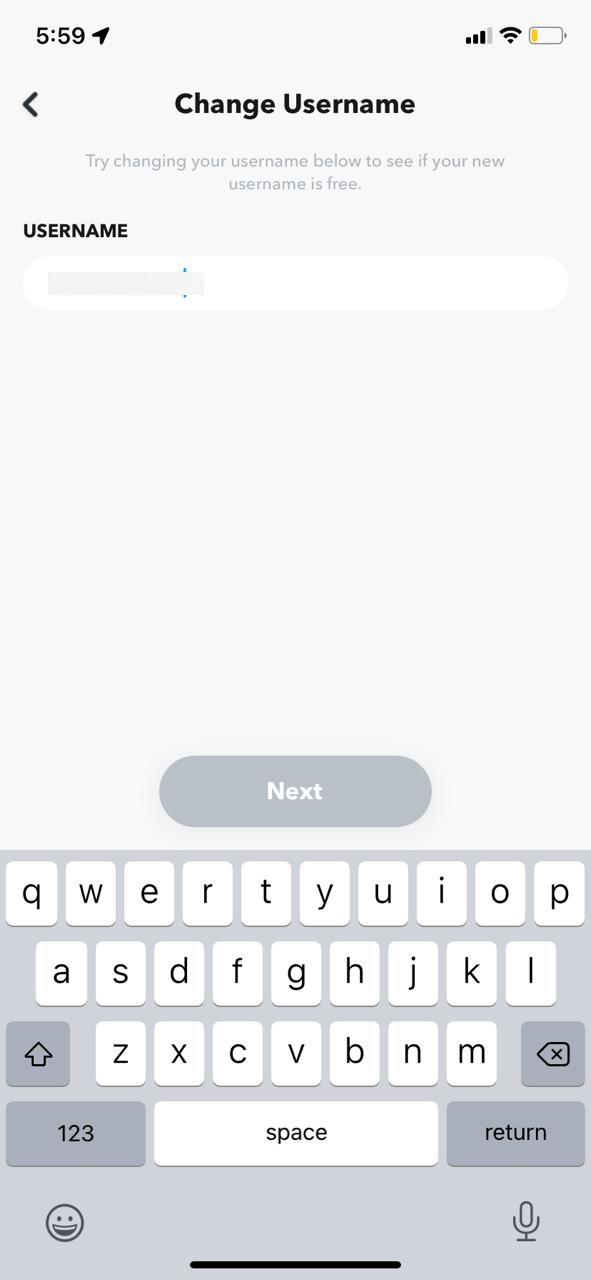 Enter new Snapchat username