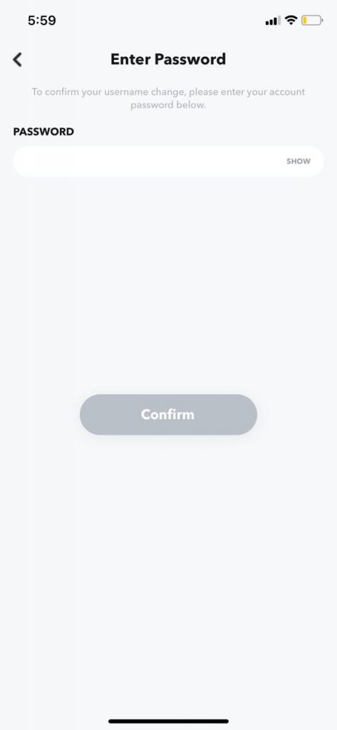 Enter Snapchat Password
