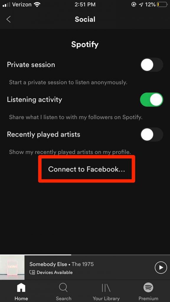 select Connect to Facebook