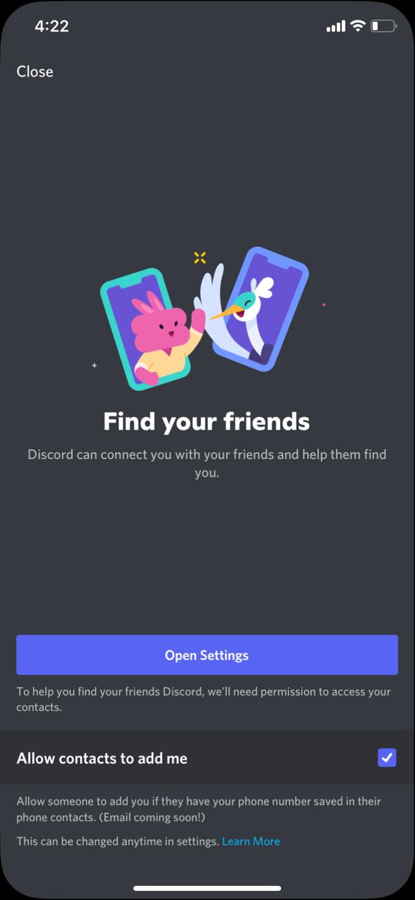 Allow Discord to access contacts