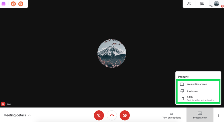 Share Screen on Google Meet using Computer