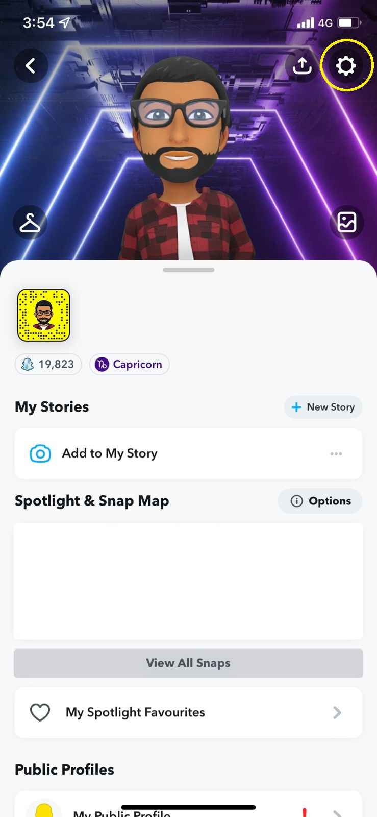 Settings icon on Snapchat