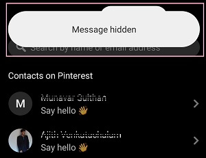 Unhide a Pinterest message