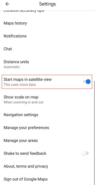 Enable Start Map in Satellite View