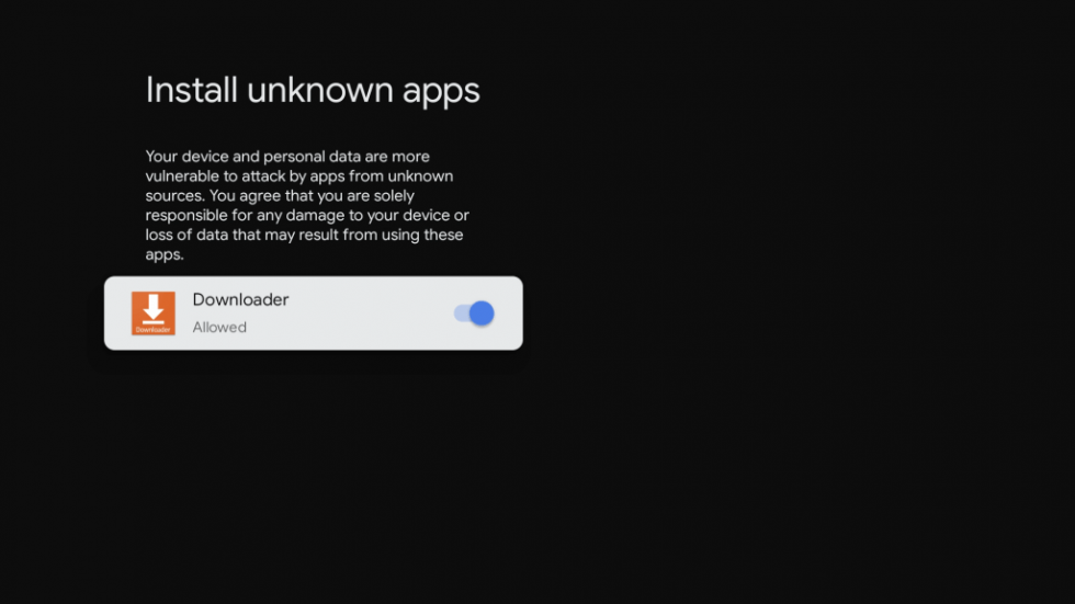 Allow Downloader to install unknown apps on Google TV