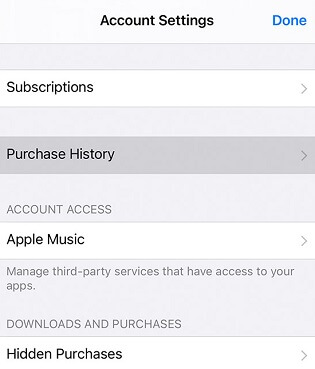 Purchase history on iPhone
