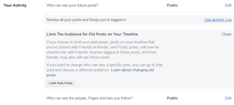 limit past posts on Facebook