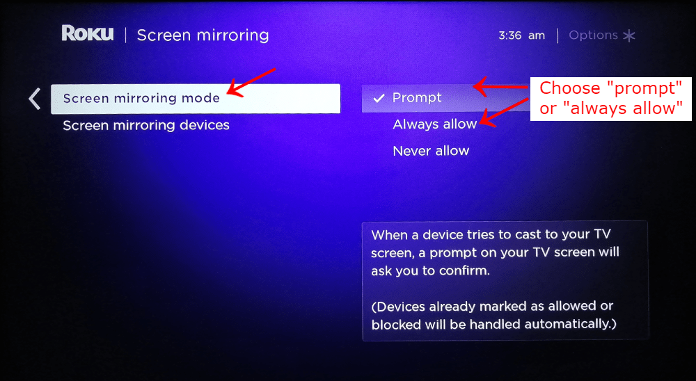 Screen Mirroring on Roku