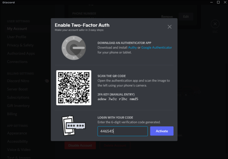 Two Factor Authentication Discord