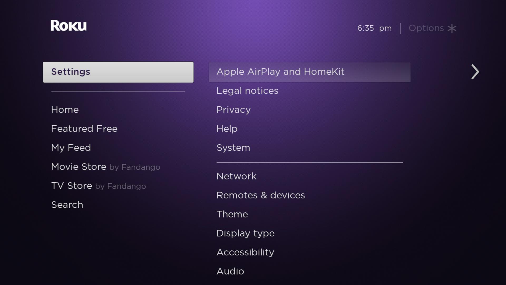 Roku settings
