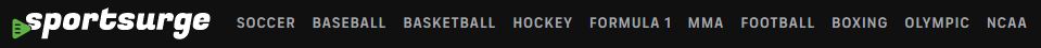 Sportsurge top navigation or menu with items listed category-wise