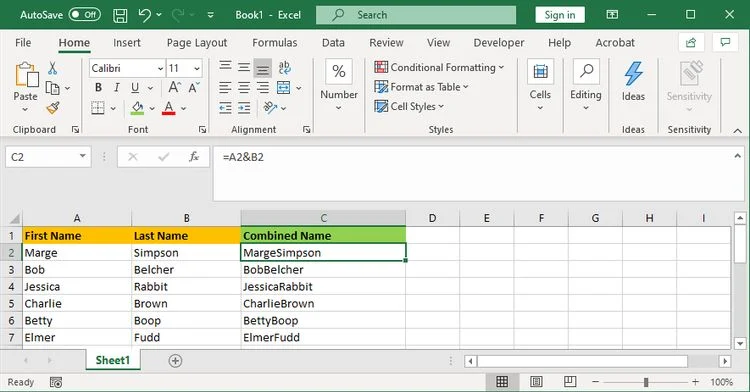 How to combine two columns in excel