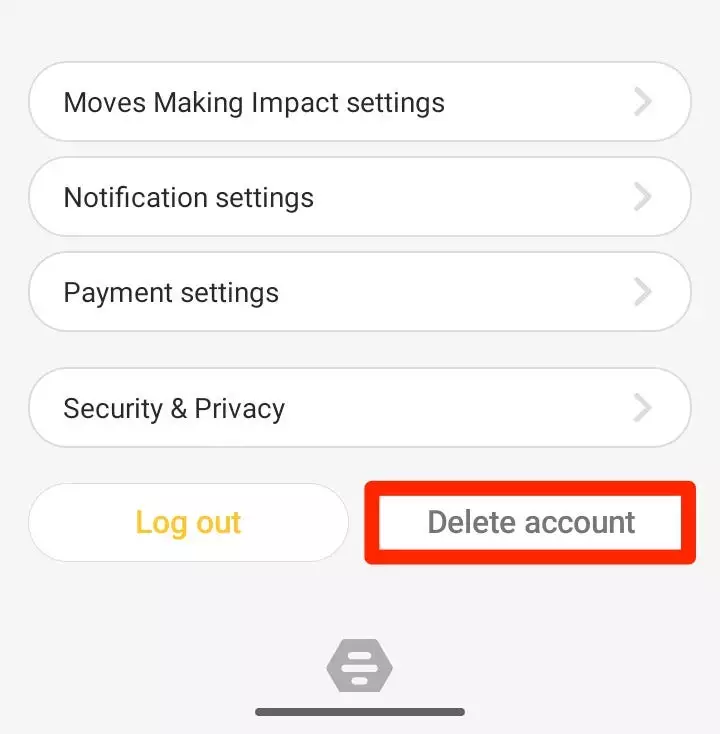 Bumble app with settings screen and delete account button in the bottom right of the screen