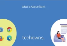 Featured image with techowns logo in the bottom and title what is about:blank.